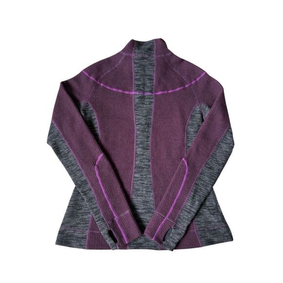 Title Nine Wool Blend Jacket Size M Full Asymmetrical Zip Pockets Sweater Purple - Picture 2 of 9